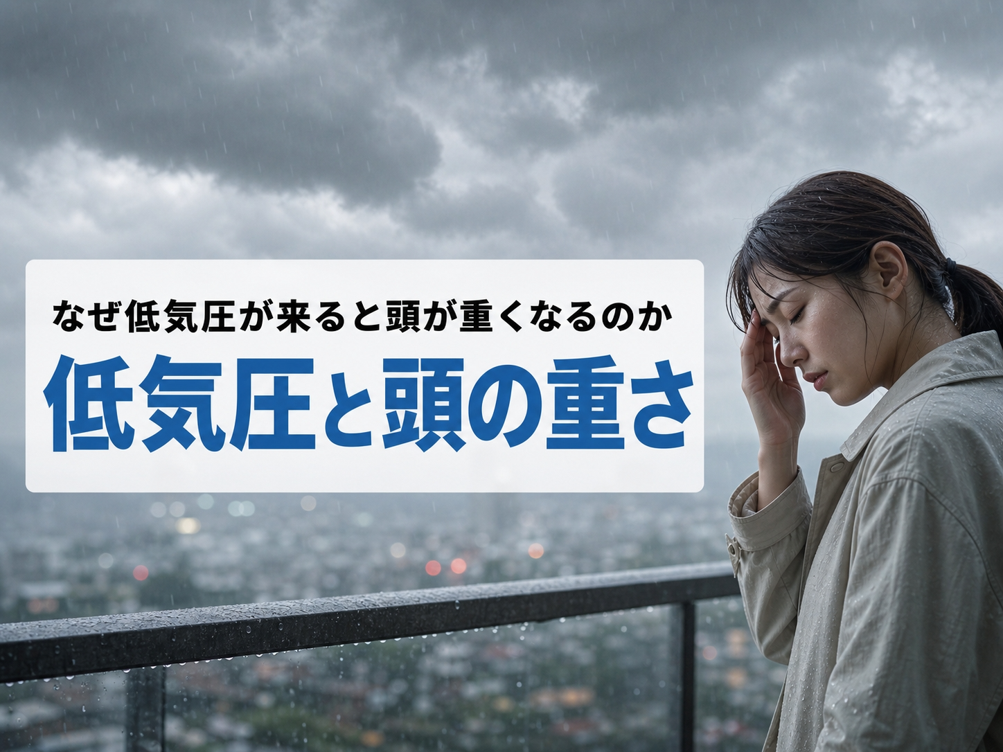 低気圧で頭が重い｜気圧変化で自律神経が乱れ頭がぼんやりする原因を解説するイラスト